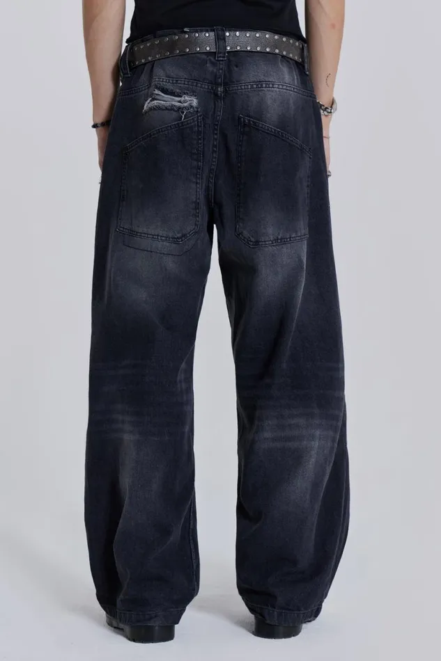 Jaded London Colossus Jeans Men Washed Black Busted Colossus Baggy Jeans Black