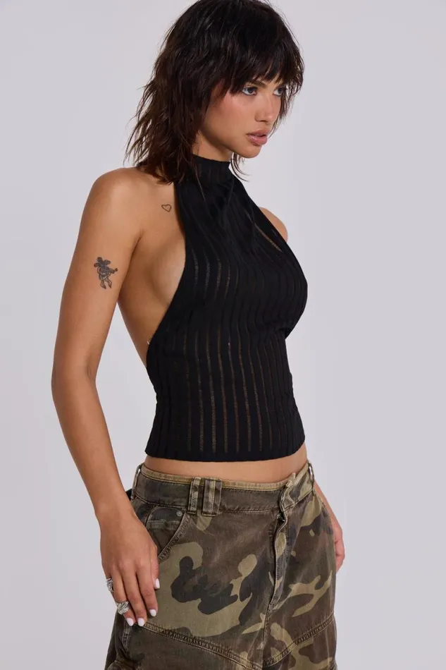 Jaded London Crop Tops Women Black Zene Backless Top Multi