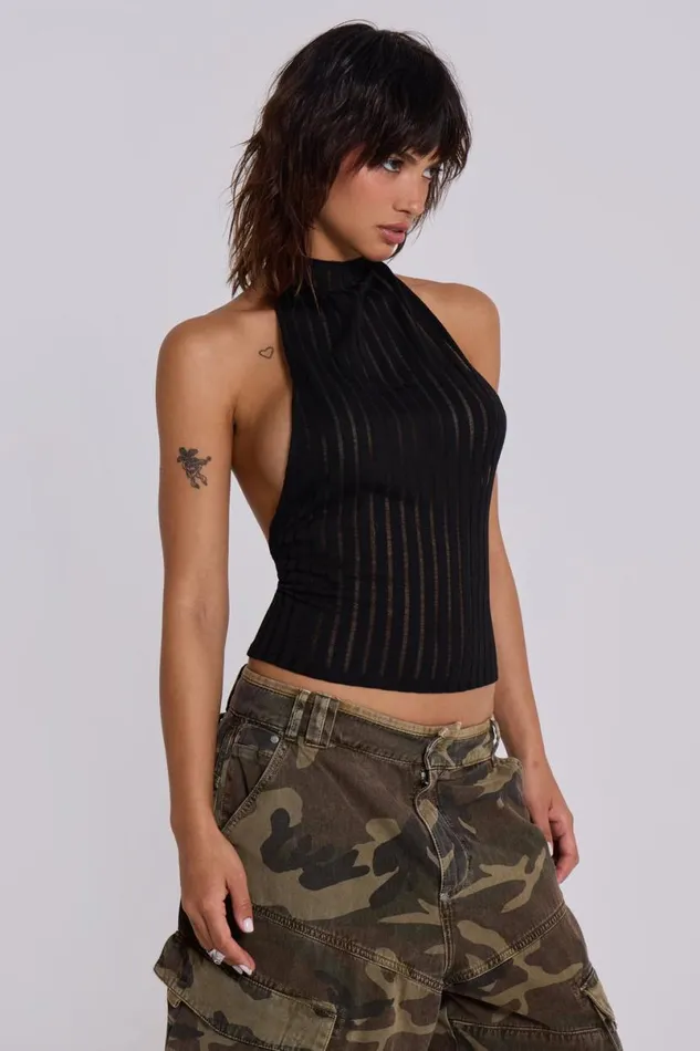 Jaded London Crop Tops Women Black Zene Backless Top Multi