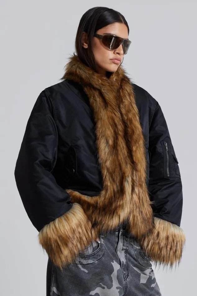 Jaded London Faux Fur Jackets and Coats Women Evren Faux Fur Bomber Jacket Black Jaded London Faux Fur Jackets and Coats Women Evren Faux Fur Bomber Jacket Black