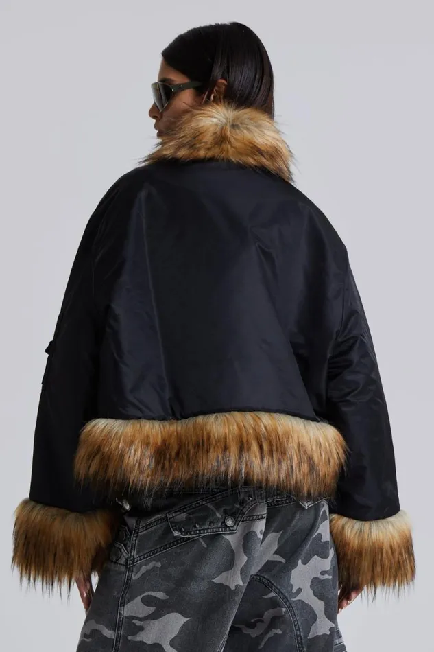Jaded London Faux Fur Jackets and Coats Women Evren Faux Fur Bomber Jacket Black