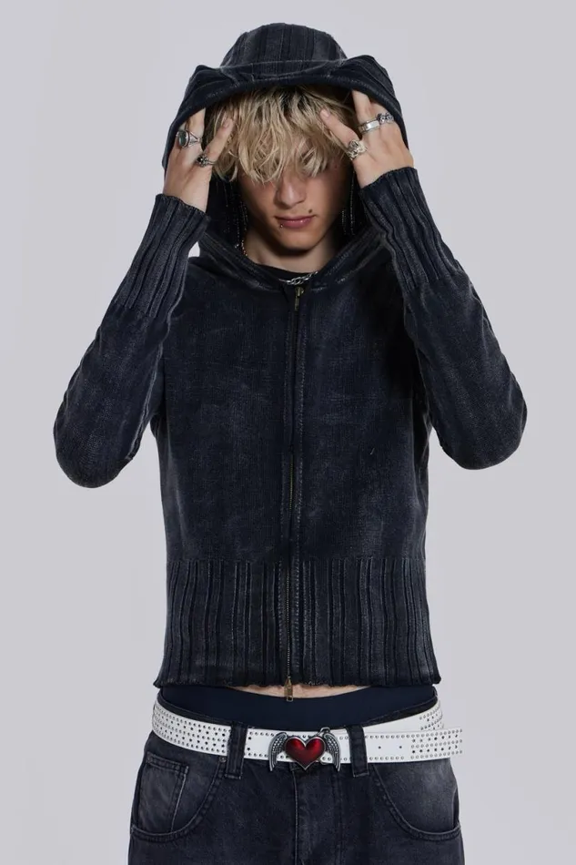 Jaded London Hoodies and Sweatshirts Men Relic Knit Hoodie Black