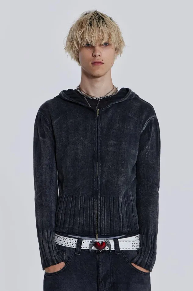 Jaded London Hoodies and Sweatshirts Men Relic Knit Hoodie Black