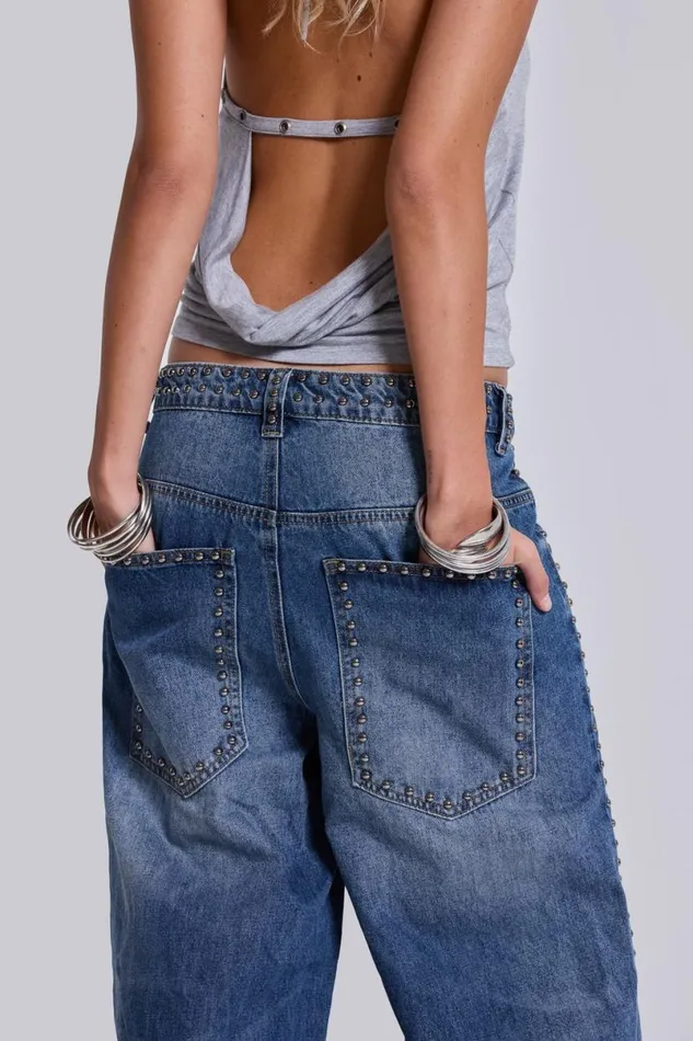 Jaded London Jeans Women Nailed Studded Colossus Jeans In Vintage Blue Wash Blue Jaded London Jeans Women Nailed Studded Colossus Jeans In Vintage Blue Wash Blue