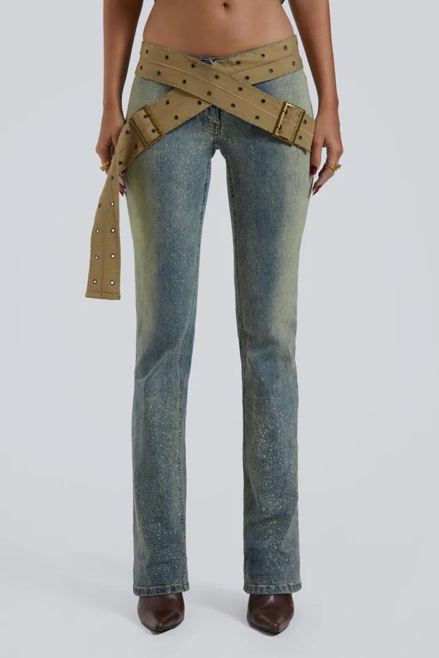 Jaded London Jeans Women Strap Up Stonewash Jeans Blue