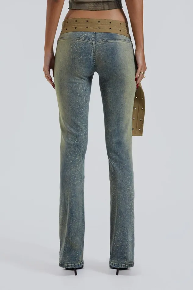 Jaded London Jeans Women Strap Up Stonewash Jeans Blue