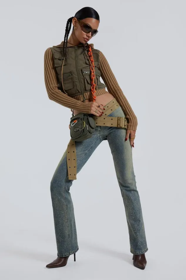 Jaded London Jeans Women Strap Up Stonewash Jeans Blue