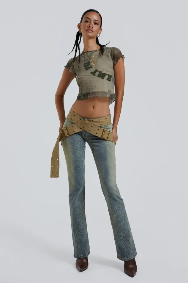 Jaded London Jeans Women Strap Up Stonewash Jeans Blue