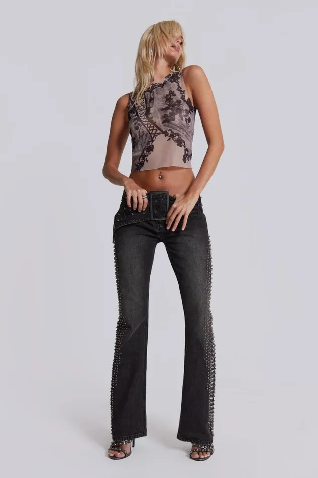 Jaded London Jeans Women Studded Up Denim Jeans Black