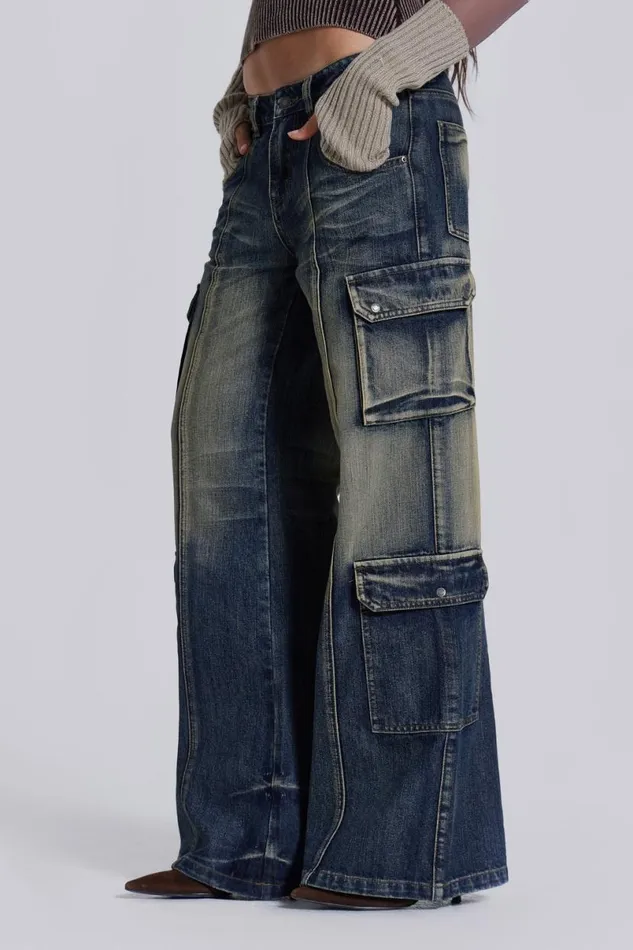 Jaded London Jeans Women Tundra Cargo Jeans Blue