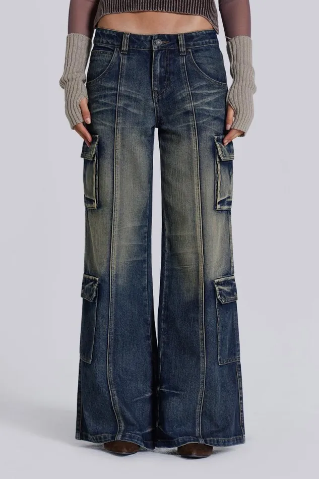 Jaded London Jeans Women Tundra Cargo Jeans Blue