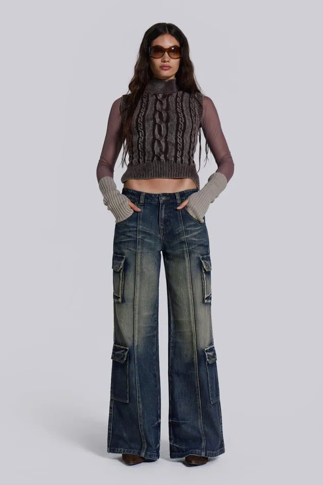 Jaded London Jeans Women Tundra Cargo Jeans Blue