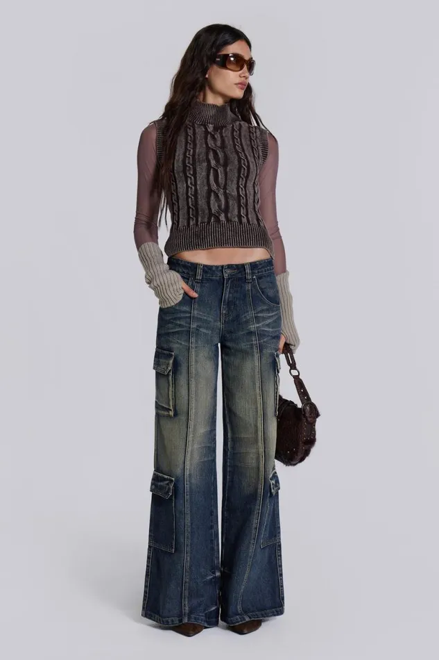 Jaded London Jeans Women Tundra Cargo Jeans Blue