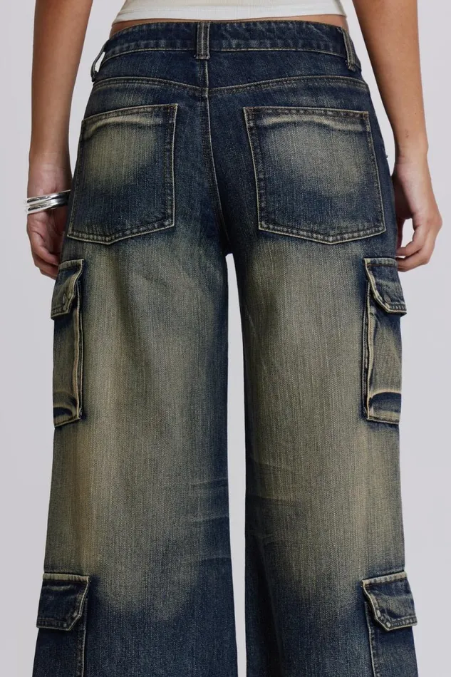 Jaded London Jeans Women Tundra Cargo Jeans Blue