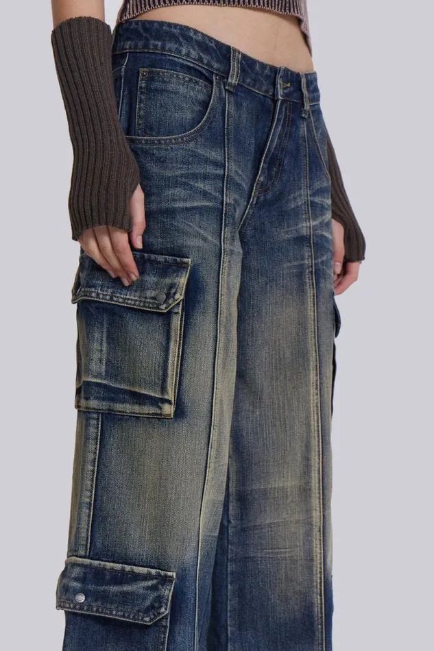 Jaded London Jeans Women Tundra Cargo Jeans Blue