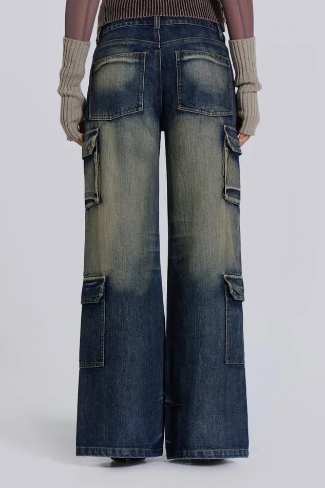 Jaded London Jeans Women Tundra Cargo Jeans Blue