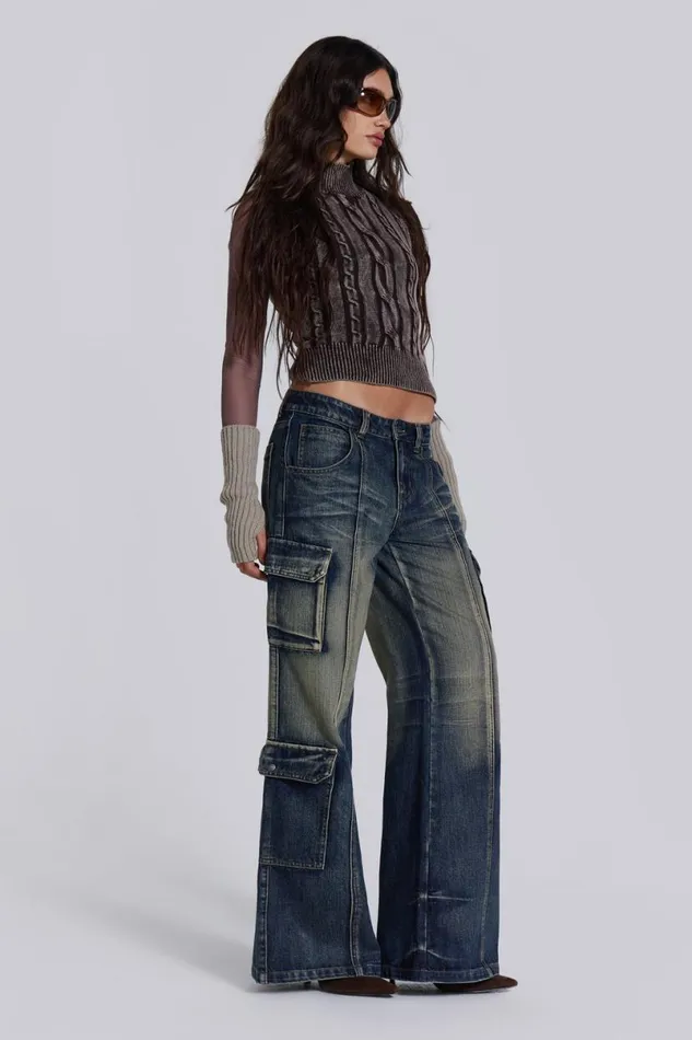 Jaded London Jeans Women Tundra Cargo Jeans Blue