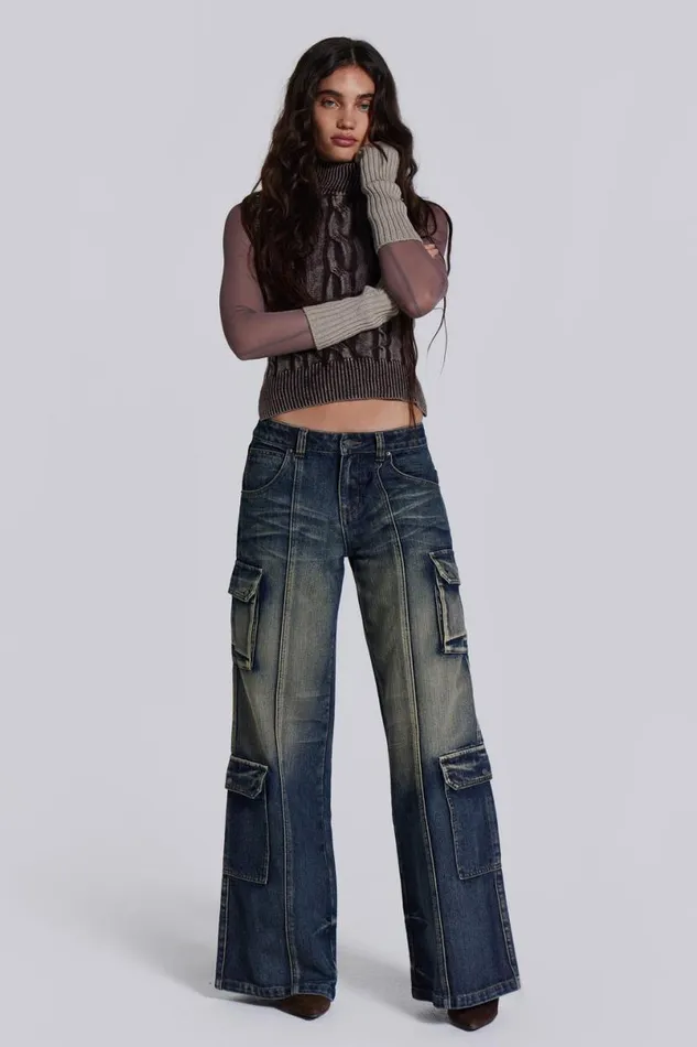 Jaded London Jeans Women Tundra Cargo Jeans Blue