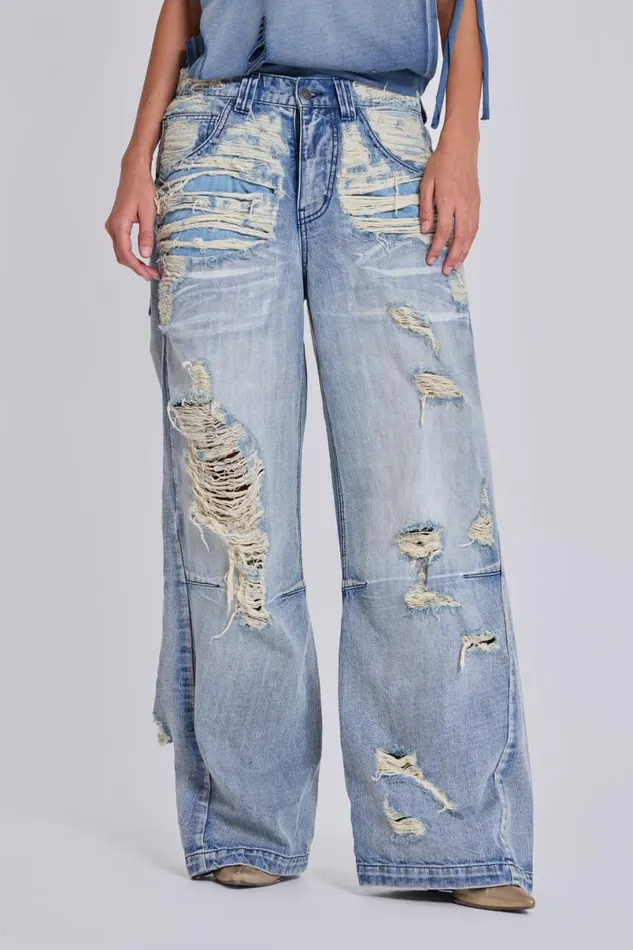 Jaded London Jeans WomenUnisex Menace Shredded Colossus Jeans Blue