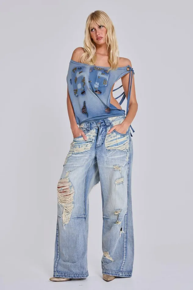 Jaded London Jeans WomenUnisex Menace Shredded Colossus Jeans Blue