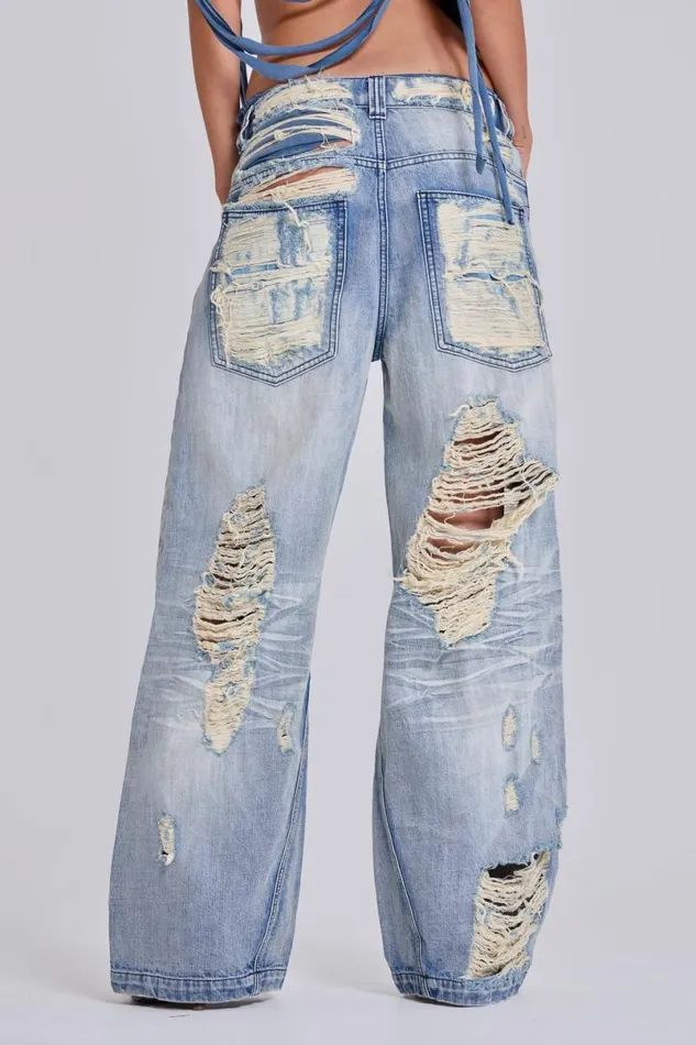 Jaded London Jeans WomenUnisex Menace Shredded Colossus Jeans Blue