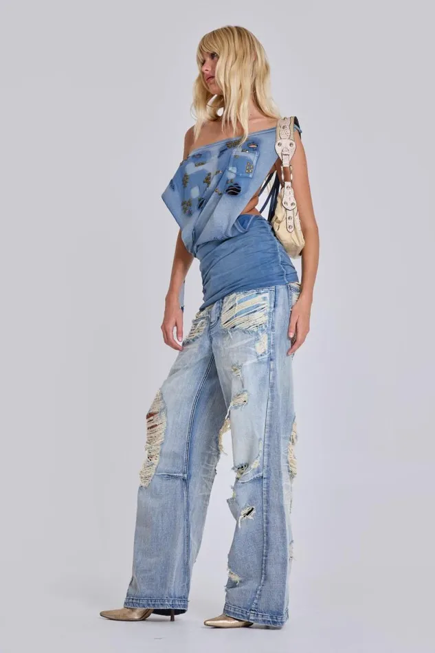 Jaded London Jeans WomenUnisex Menace Shredded Colossus Jeans Blue