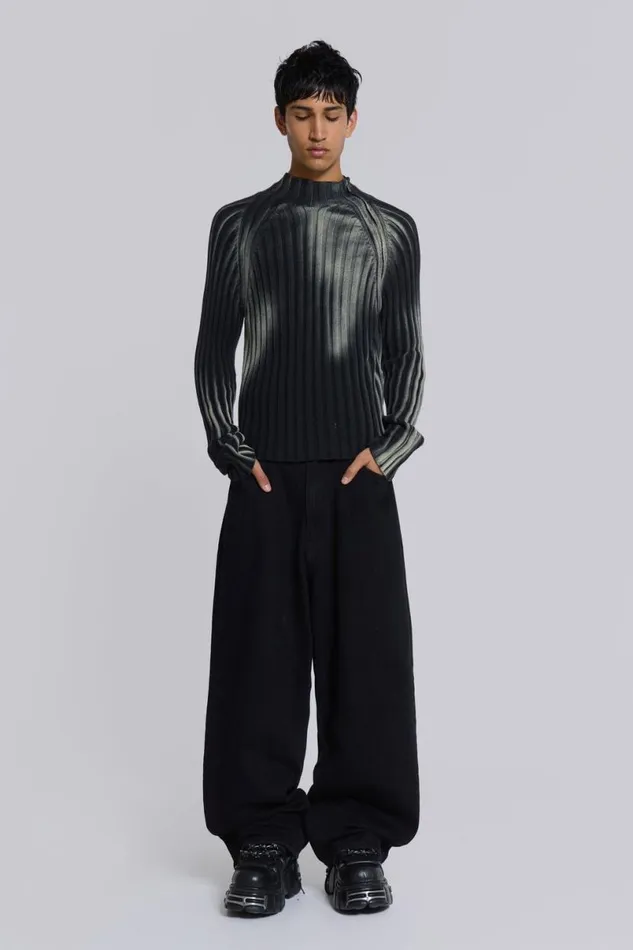 Jaded London Knitwear Men Black Luster Asymmetric Knit Black