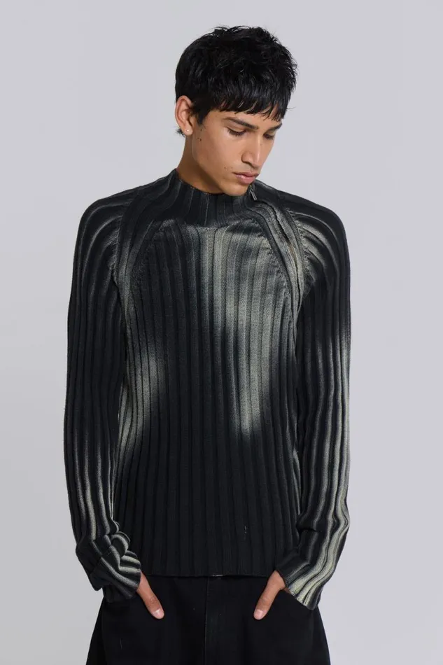 Jaded London Knitwear Men Black Luster Asymmetric Knit Black