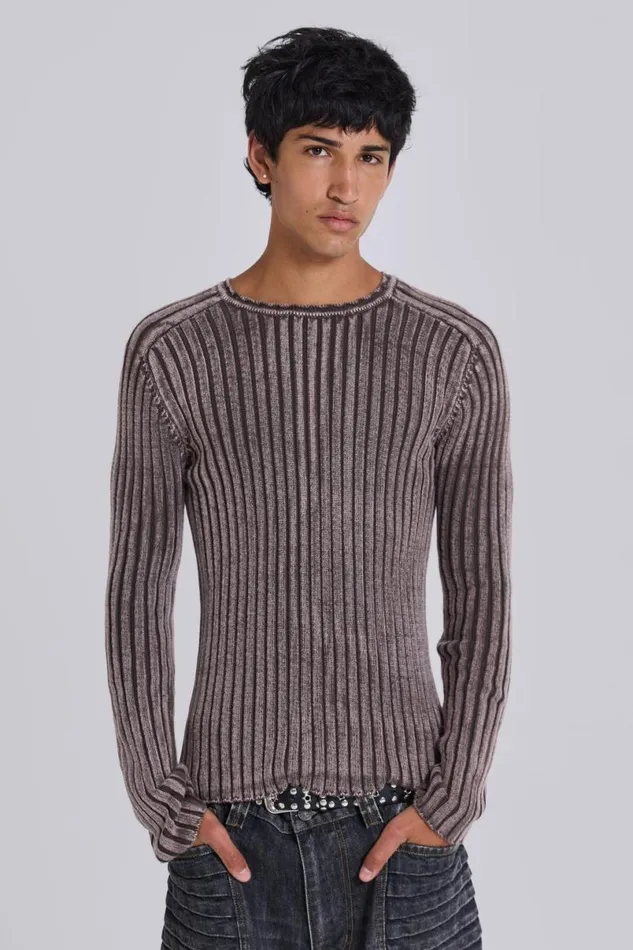 Jaded London Knitwear Men Chocolate Brown Vault Knit Brown