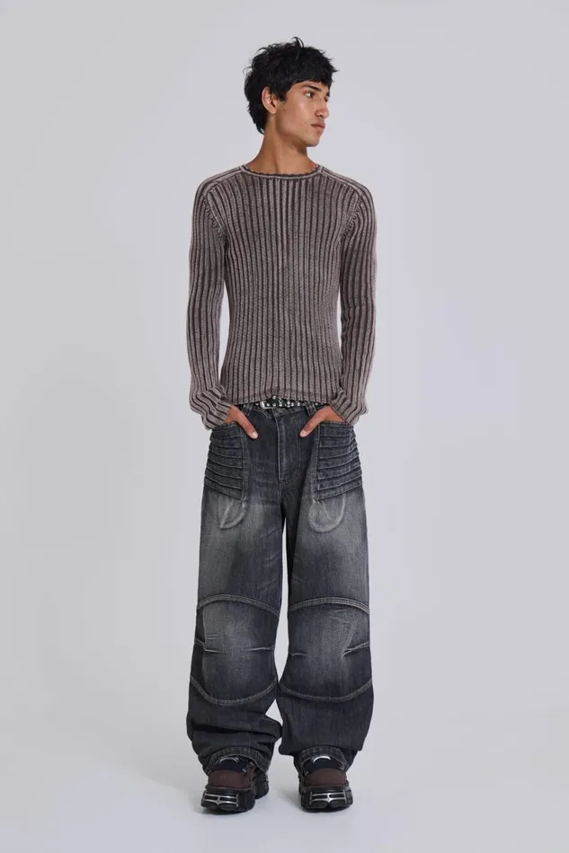 Jaded London Knitwear Men Chocolate Brown Vault Knit Brown