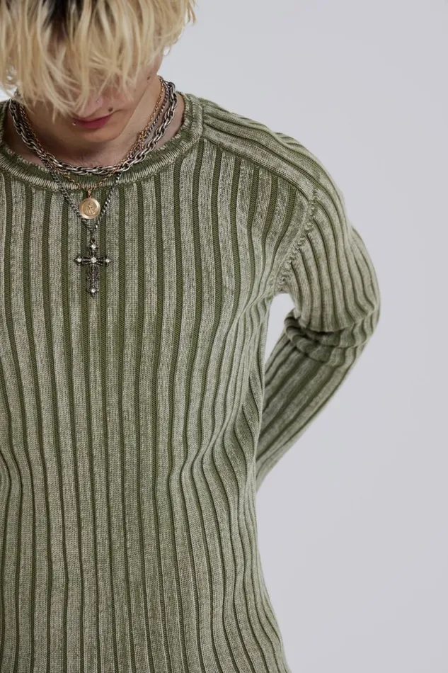 Jaded London Knitwear Men Moss Green Vault Knit Green