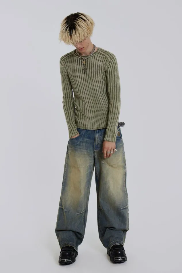 Jaded London Knitwear Men Moss Green Vault Knit Green