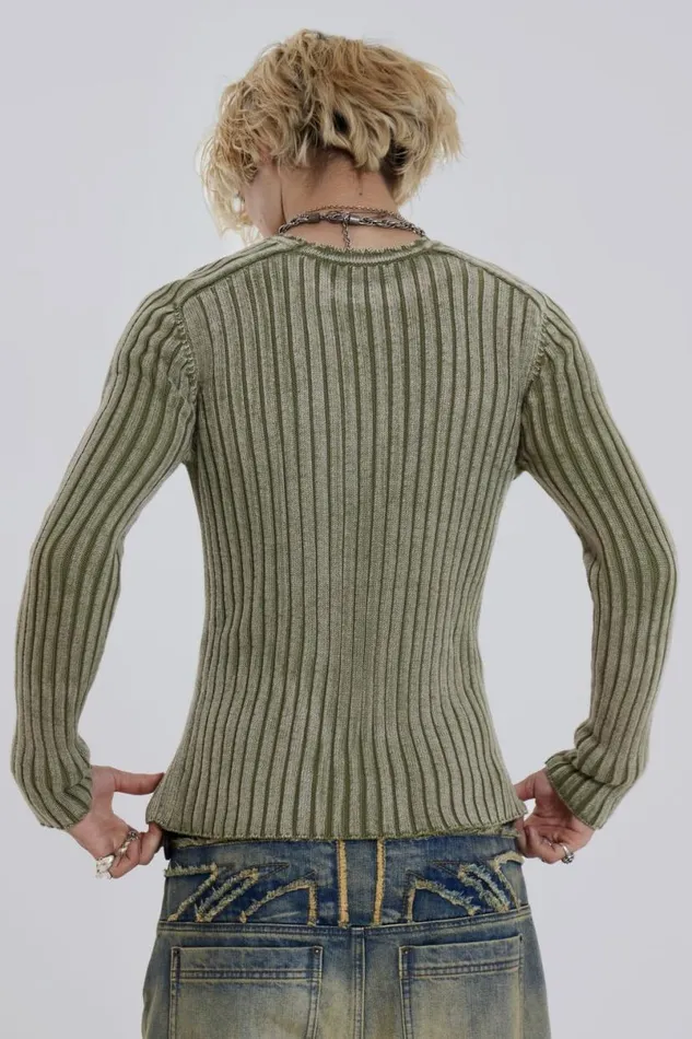 Jaded London Knitwear Men Moss Green Vault Knit Green