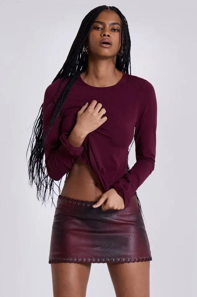 Jaded London Long Sleeve Tops Women Wine Wings Mesh Top Red