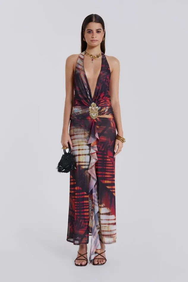 Jaded London Maxi Dresses Women Cindy Plunge Maxi Dress In Red Red