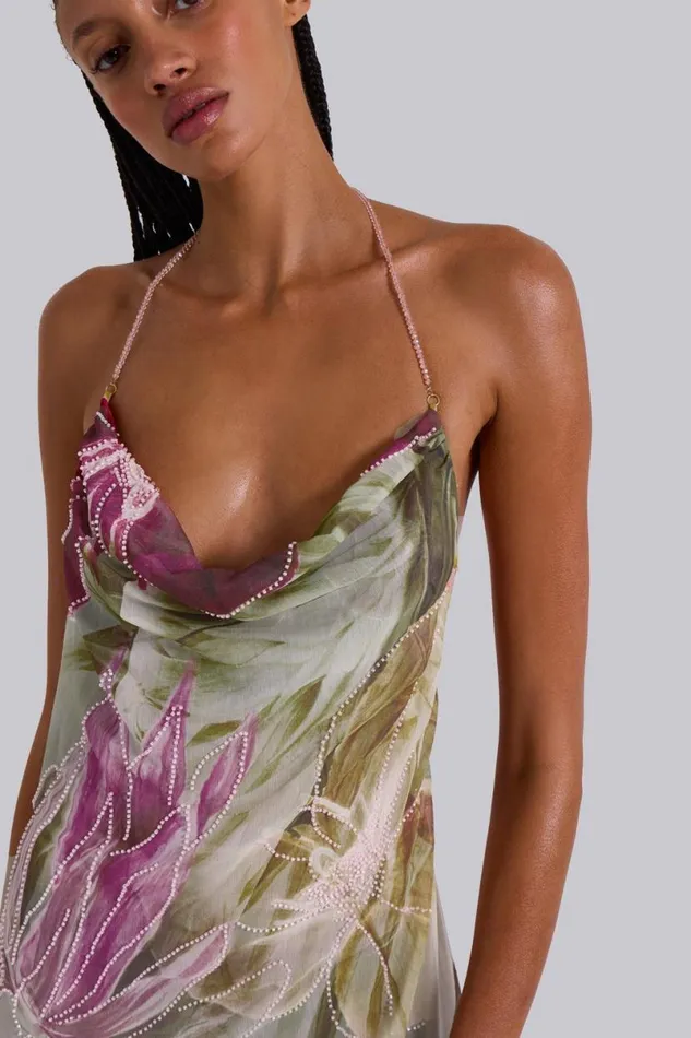 Jaded London Maxi Dresses Women Dahlia HandBeaded Backless Chiffon Maxi Dress Multi