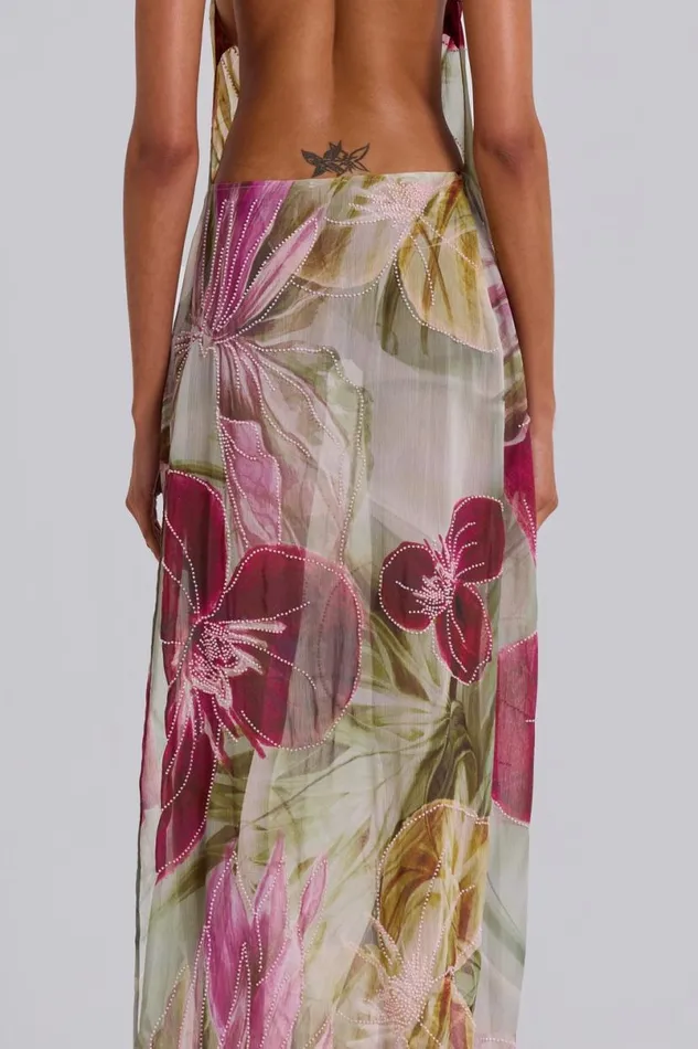 Jaded London Maxi Dresses Women Dahlia HandBeaded Backless Chiffon Maxi Dress Multi