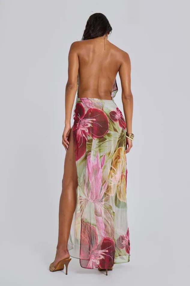 Jaded London Maxi Dresses Women Dahlia HandBeaded Backless Chiffon Maxi Dress Multi