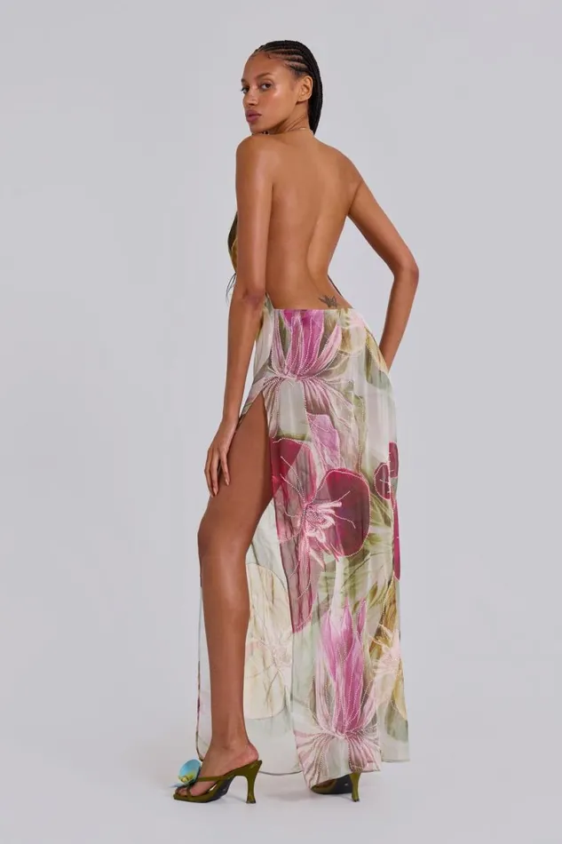 Jaded London Maxi Dresses Women Dahlia HandBeaded Backless Chiffon Maxi Dress Multi