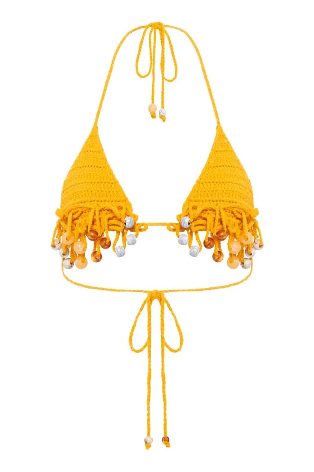 Jaded London Micro Bikinis Women Canary Knit Micro Bikini Top With Beaded Trim Yellow
