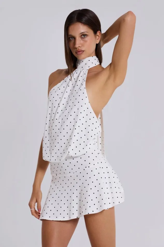 Jaded London Mini Dresses Women Enya Backless Mini Dress In Polkadot White