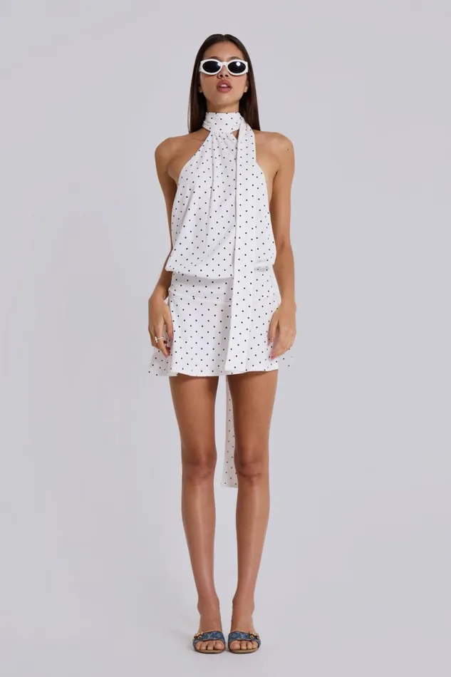 Jaded London Mini Dresses Women Enya Backless Mini Dress In Polkadot White