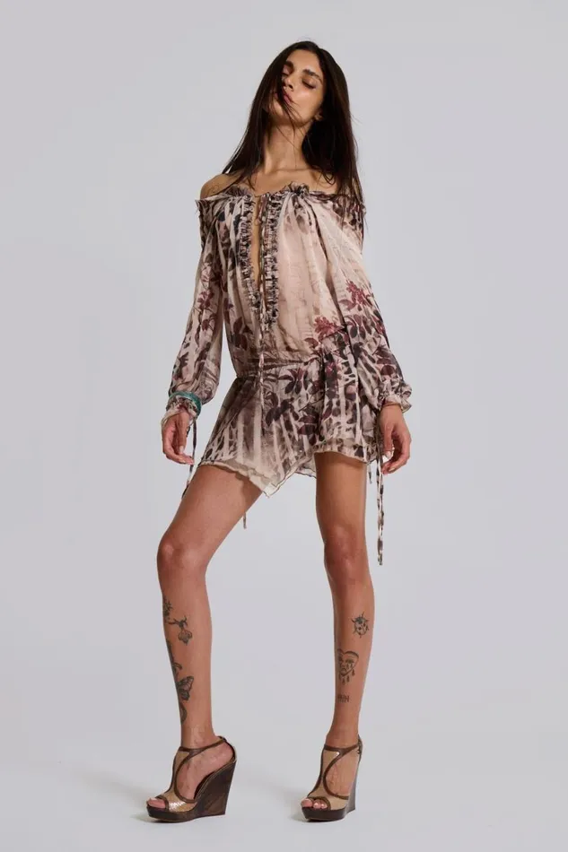 Jaded London Mini Dresses Women Lorenza Sheer Bardot Dress In Oza Leopard