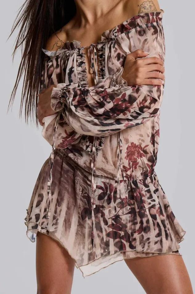 Jaded London Mini Dresses Women Lorenza Sheer Bardot Dress In Oza Leopard