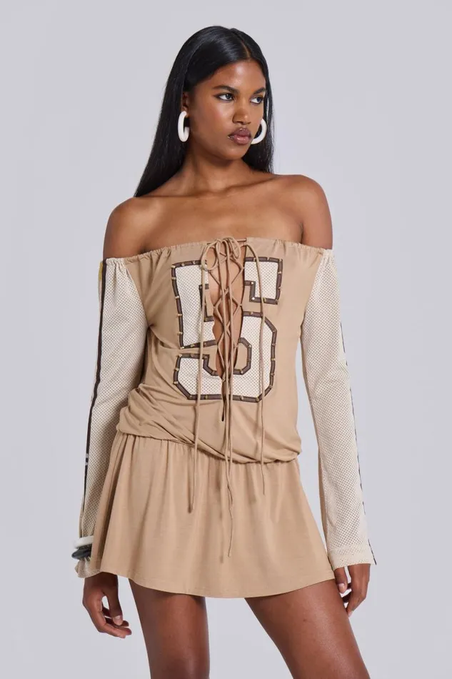 Jaded London Mini Dresses Women Maia Lace Up Mini Dress Beige