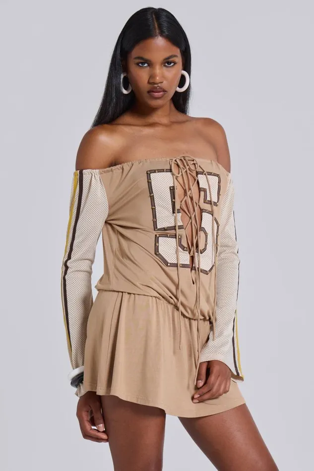 Jaded London Mini Dresses Women Maia Lace Up Mini Dress Beige