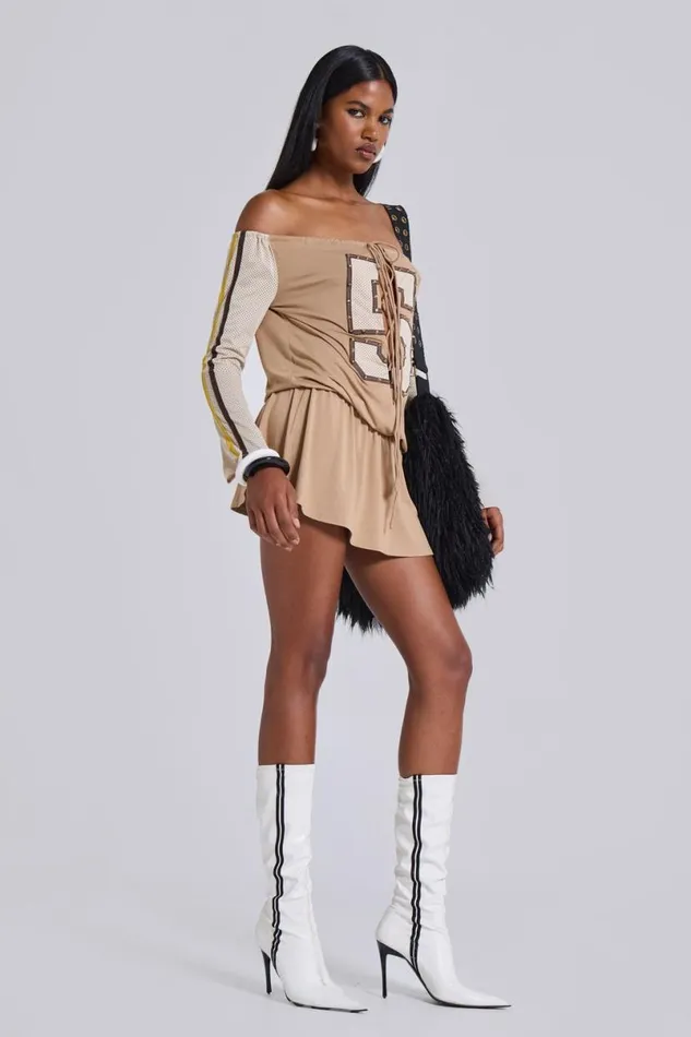 Jaded London Mini Dresses Women Maia Lace Up Mini Dress Beige