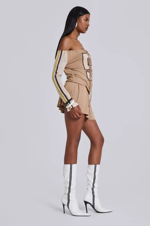 Jaded London Mini Dresses Women Maia Lace Up Mini Dress Beige
