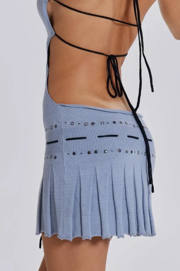 Jaded London Mini Dresses Women Sienna Knitted Studded Tie Mini Dress Blue