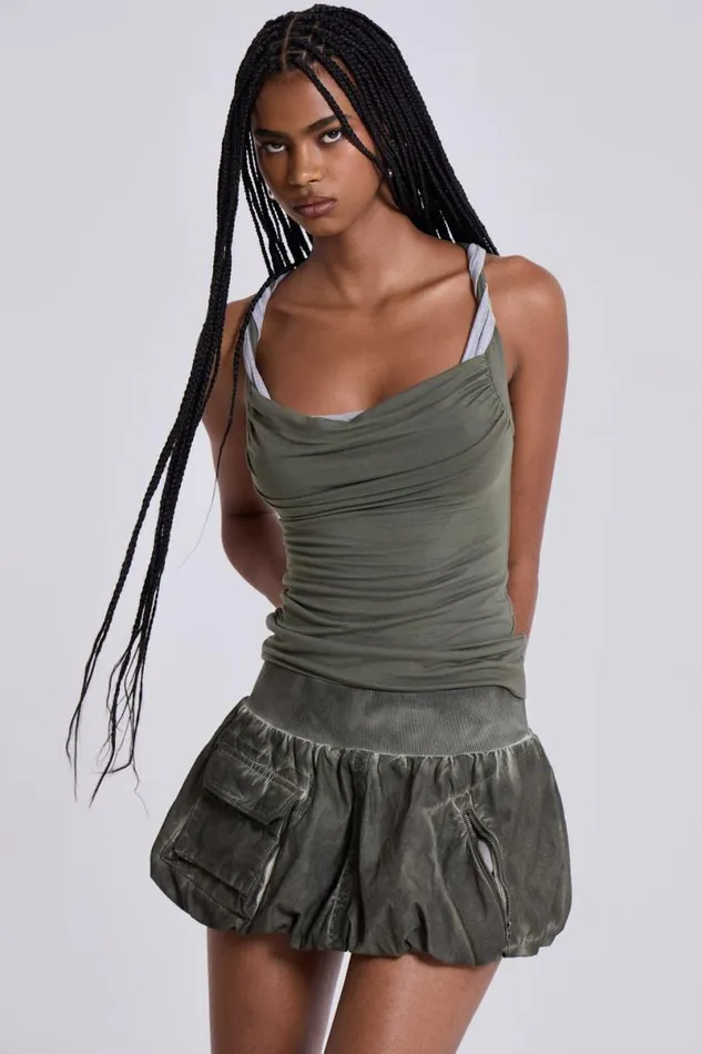 Jaded London Mini Skirts Women Ozu Cargo Puffball Mini Skirt Khaki